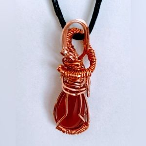 Natural red jade wirewrapped pendant necklace